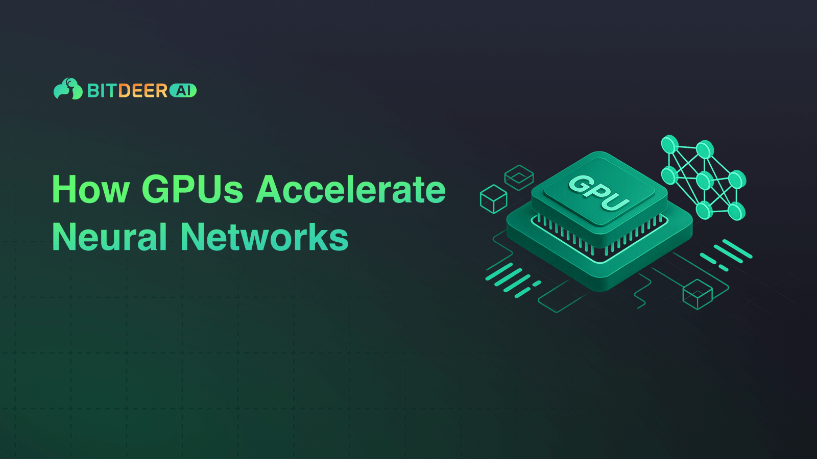 Illustration showing a GPU chip accelerating neural networks 