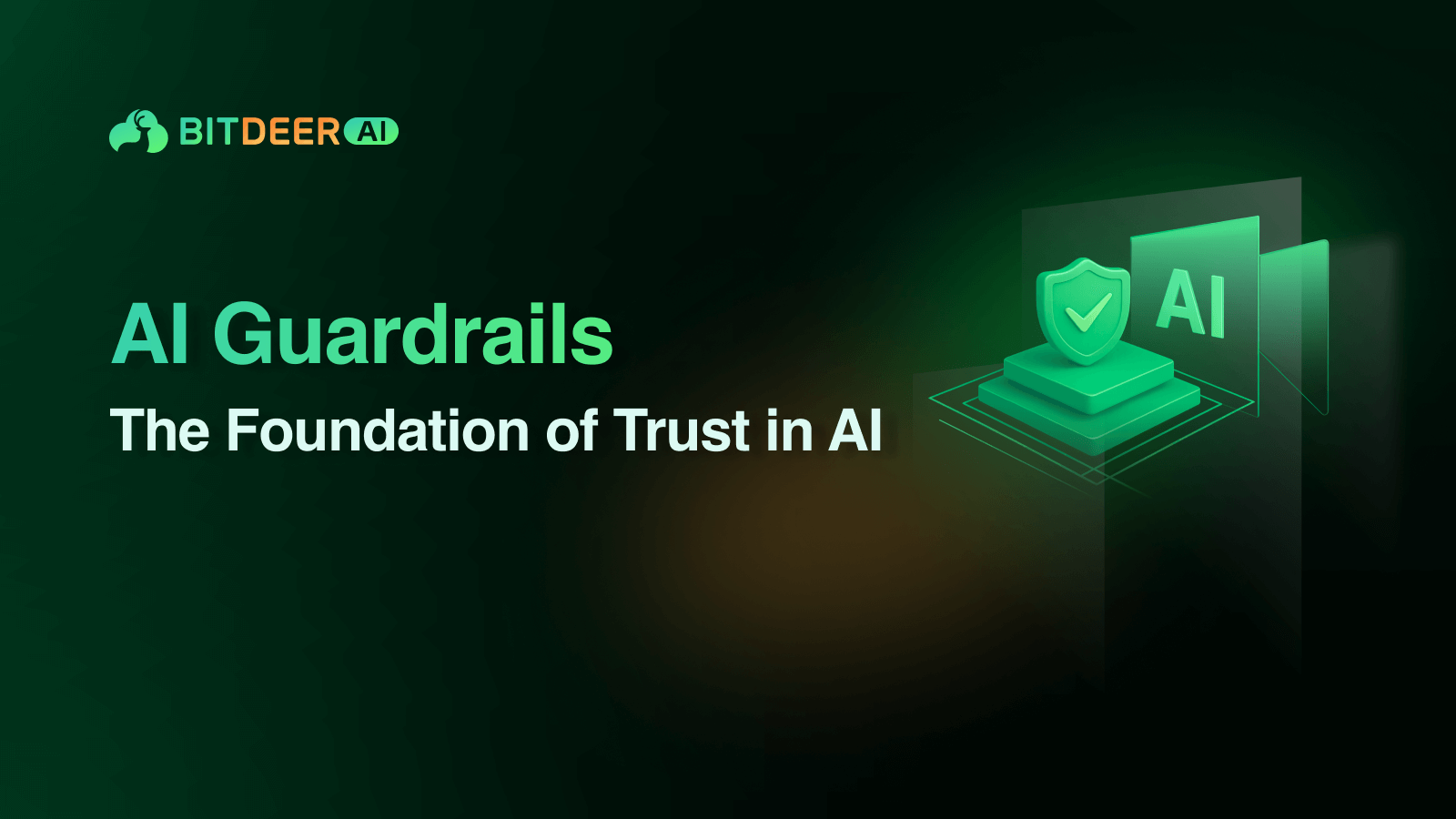 Bitdeer AI banner with title 'AI Guardrails: The Foundation of Trust in AI' and shield icon.