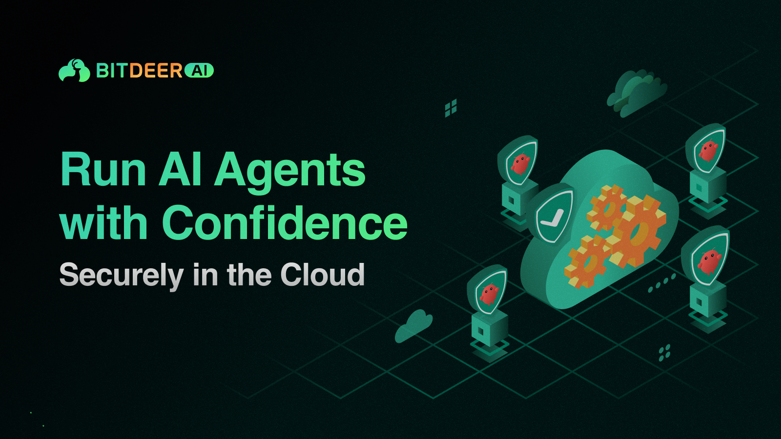 Bitdeer AI Cloud banner showing AI agents running securely in the cloud with automation and security icons