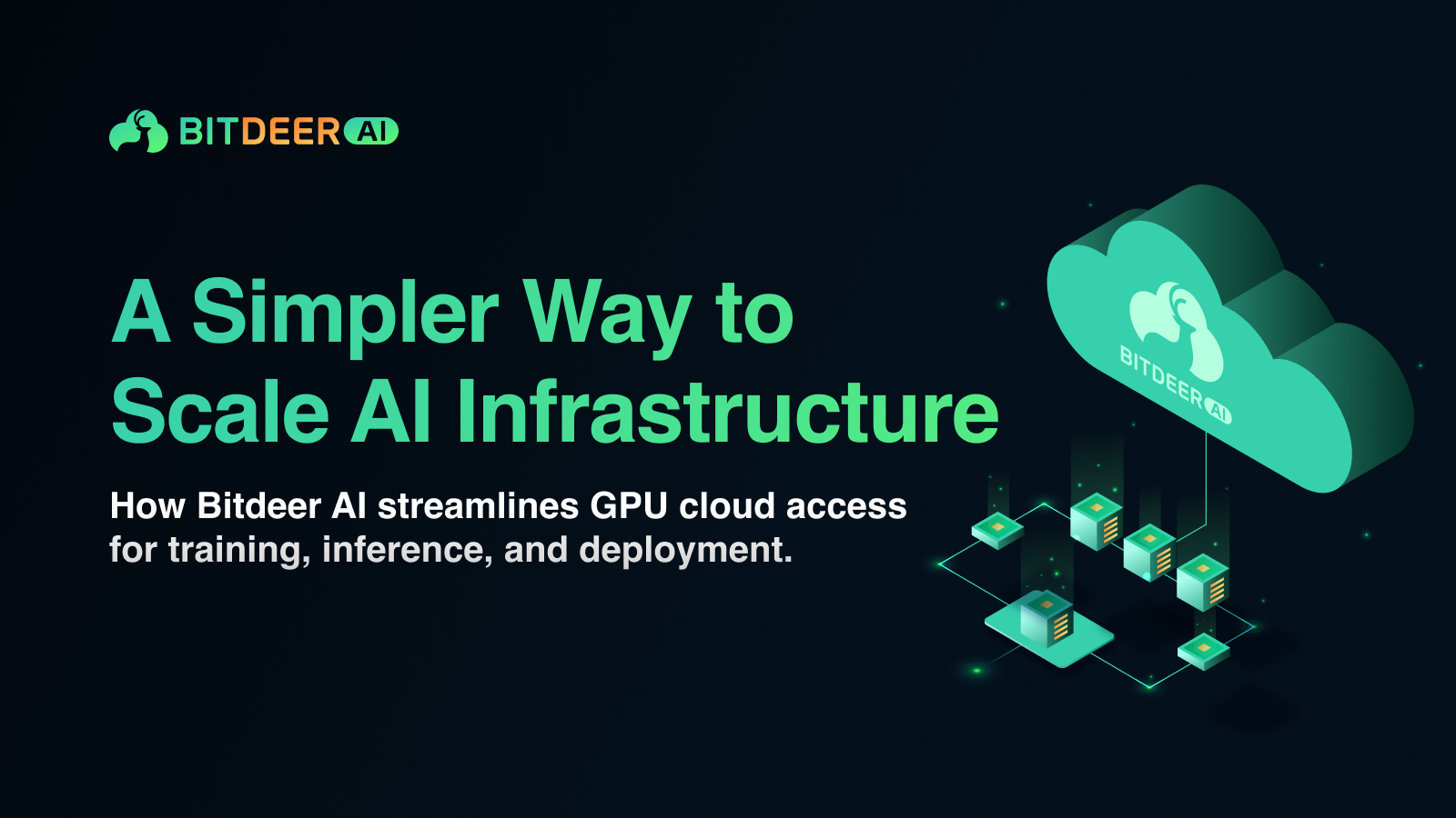 Illustration of Bitdeer AI cloud connecting GPU infrastructure for scalable AI workloads and deployment.