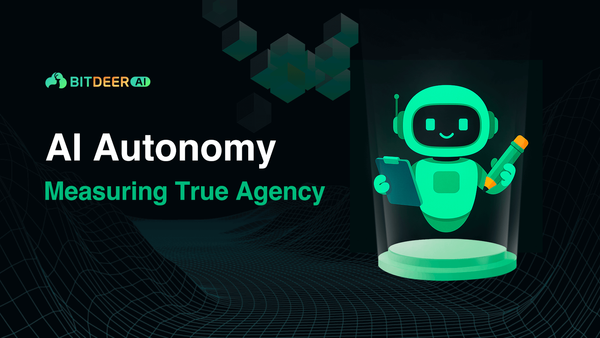 Bitdeer AI graphic: “AI Autonomy – Measuring True Agency” with a robot holding a clipboard and pencil.