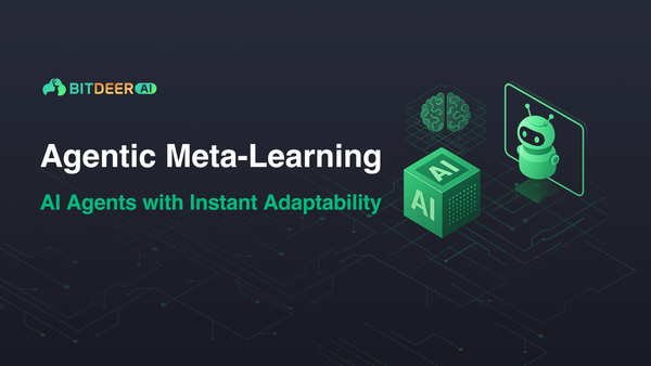 "Agentic Meta-Learning" graphic by Bitdeer AI with brain, AI cube, and robot icons for adaptability.