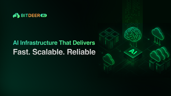 Bitdeer AI banner with tagline and tech icons.