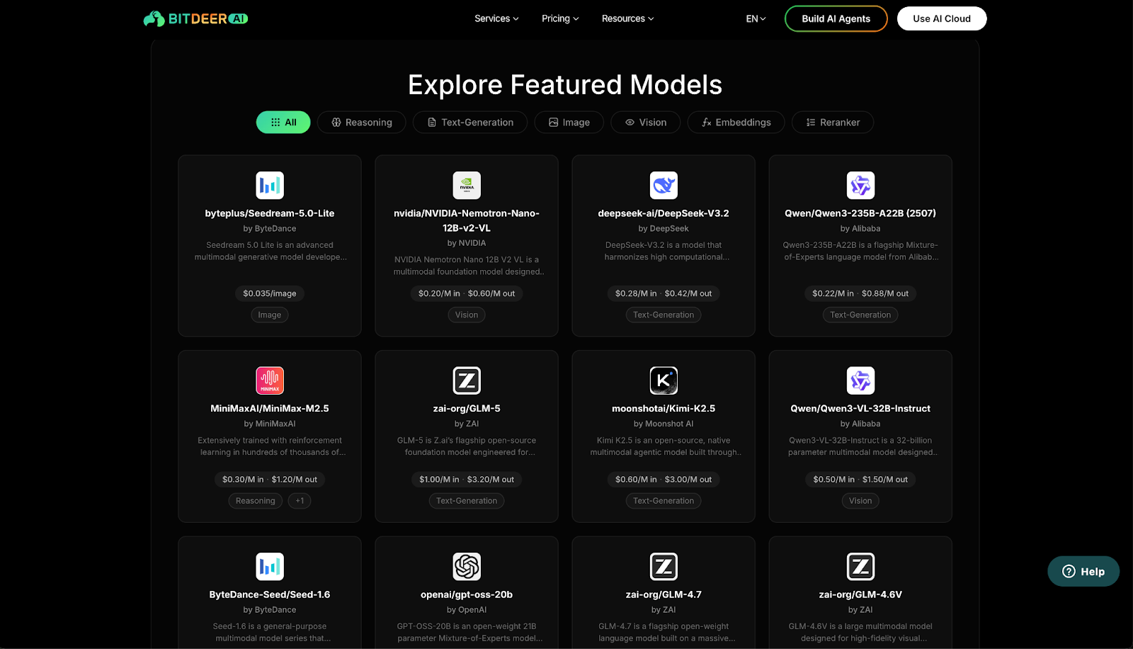 Bitdeer AI Cloud Model Studio 精选模型截图