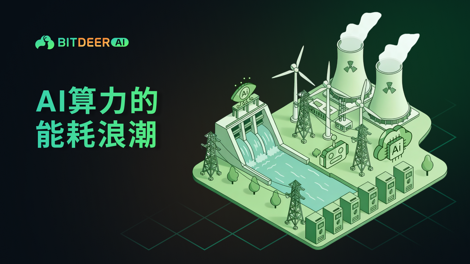 展示发电厂与服务器象征AI能耗激增